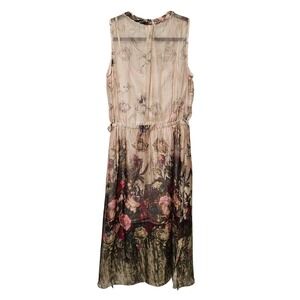 Queen Mulock Silk Chiffon‎ Floral Midi Dress Cream Pink Fairy Whimsical Size XL